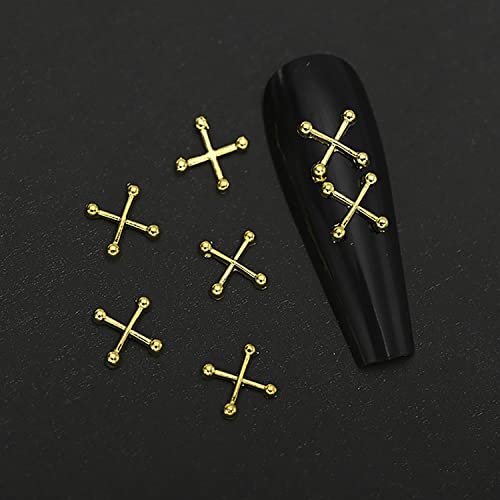 WOKOTO 100pcs Gold & Silver Gothic Cross Nail Charms 3D Metal Art Studs