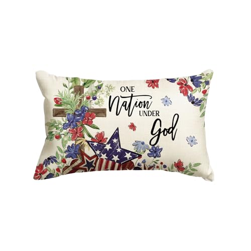 Patriotic Throw Pillow Cover - 12x20 Inch Independence Day Decor