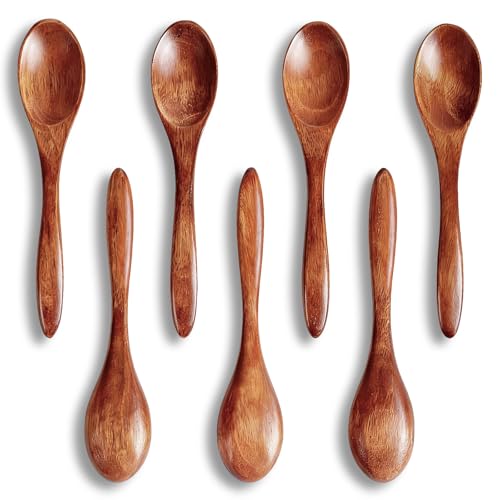 PAGWS 7-Piece Small Wooden Spoon Set - 5.7-Inch Natural Hardwood Utensils