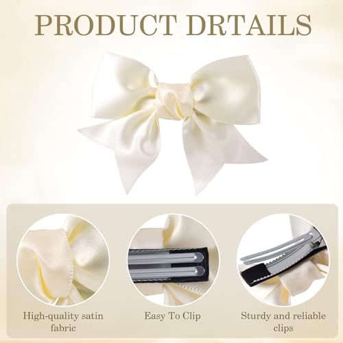 SmallCat White Grosgrain Ribbon Hair Bow Clips - 4 Inch Cute Hair Barrettes