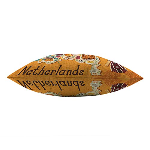 Mugod 18x18 Inch Map of Netherlands Decorative Pillow Cover - Dutch Landmarks & Windmill Design