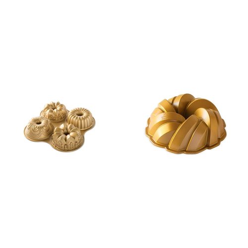 Nordic Ware 91377 Nordicware 9 Cup Bundt Quartet Pan, Gold & 75th Anniversary Braided Bundt Pan