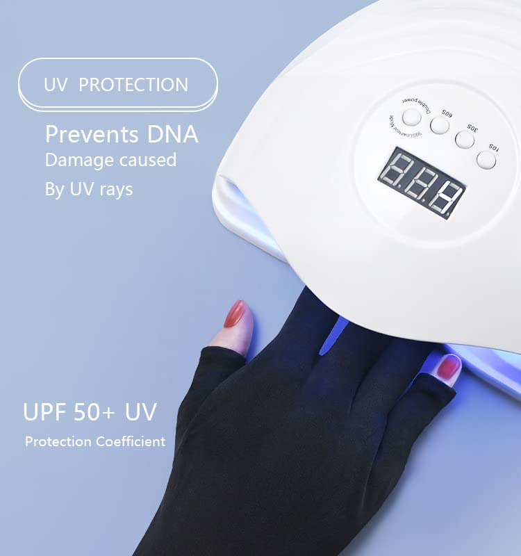 Doubao Anti-UV Gel Nail Lamp Gloves - Fingerless UV Protection Manicure Gloves Black