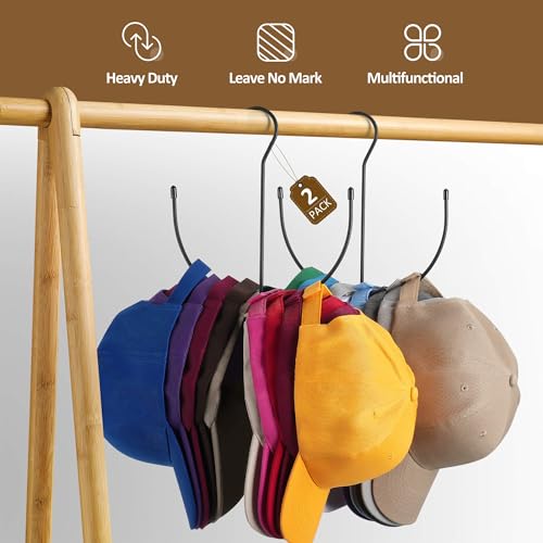 ZEDODIER Metal Hat Hanger, 2 Pack Black Hat Organizer for 20 Baseball Caps