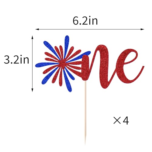 4th of July Cake Toppers - Red, White & Blue Glitter Set for 1st Birthday