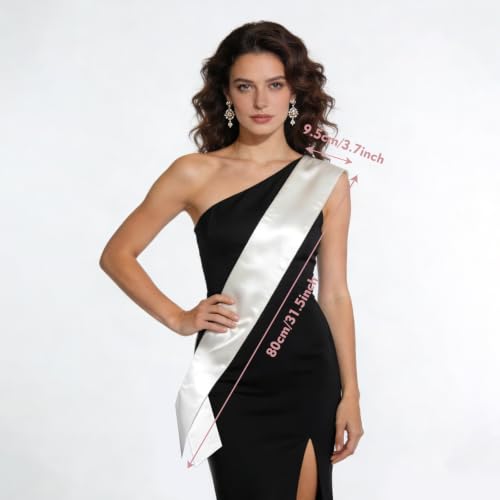 6 Pcs Premium White Satin Sashes for DIY Party Customization