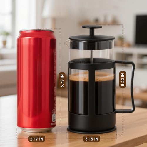 Chiallco Mini French Press Coffee Maker - 12oz Borosilicate Glass