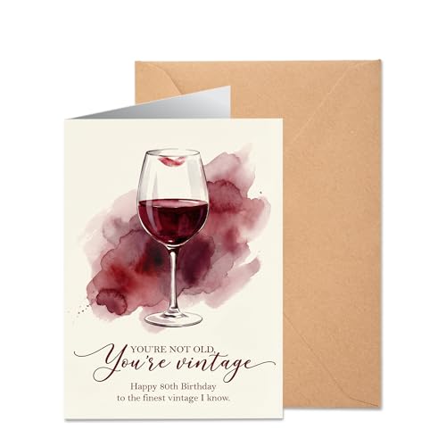 Funny Vintage Wine 80th Birthday Card for Women | 5x7 with Envelope