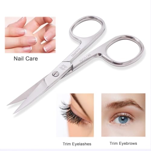 ZIZZLON Curved Micro Serrated Stainless Steel Nail and Eyebrow Scissors