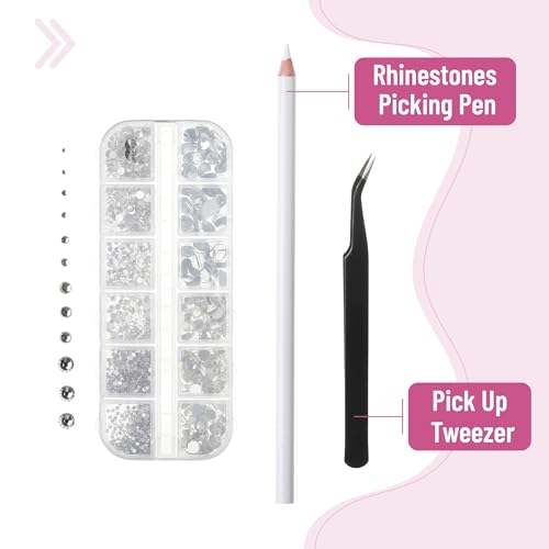 Mr. Pen Clear Flatback Rhinestones 2000 Pcs with Tweezer and Picking Pen