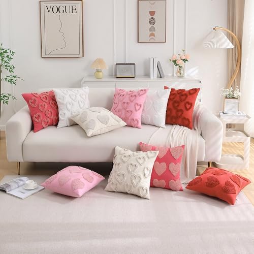 Pink Heart Love Throw Pillow Covers 18x18 Inch Set of 2 - KOOLIFE