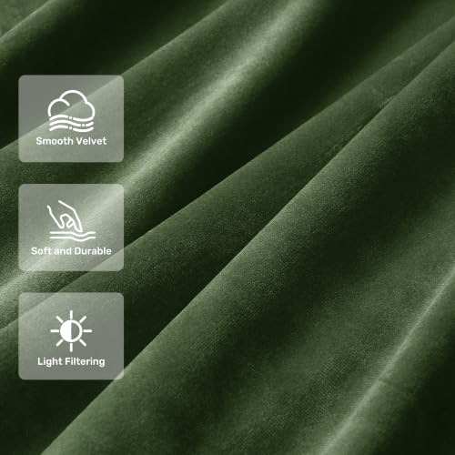 Olive Green Velvet Blackout Curtains - 52W x 108L, Pack of 2, Room Darkening