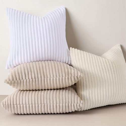 Simmore Cream White Flannel Throw Pillow Covers 18x18 Set of 2 - Soft & Luxurious Home Decor
