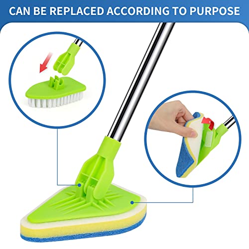 2-in-1 Extendable Shower Scrubber with Stiff Bristle & Sponge Brushes