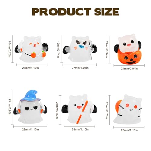 6PCS Glow-in-the-Dark Mini Ghost Figures - Cute Resin Statues
