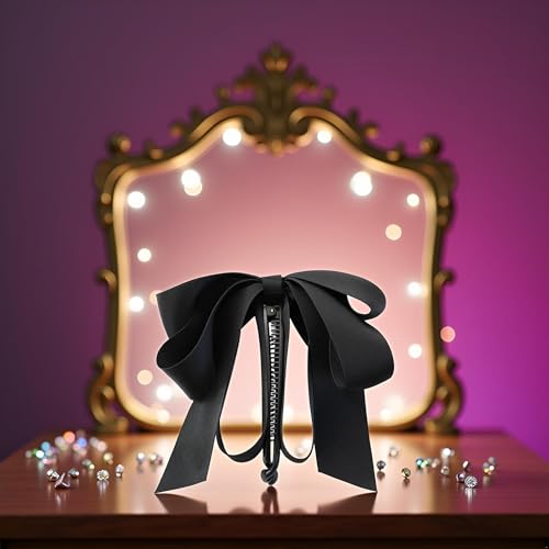Black Bowknot Banana Clip Satin Ribbon Hair Claw & Ponytail Holder