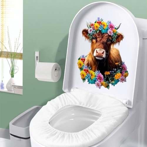 Funny Cow Toilet Seat Decal - Waterproof Vinyl Cartoon Animal Lid Sticker