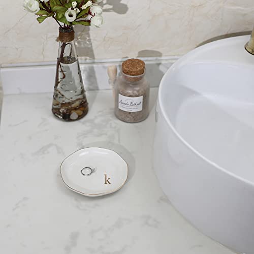 Personalized K Initials Ring Dish - Ceramic Jewelry Tray Gift