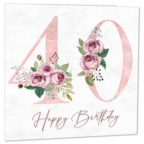 Floral 40th Birthday Card for Women - Premium Quality & Eco-Friendly