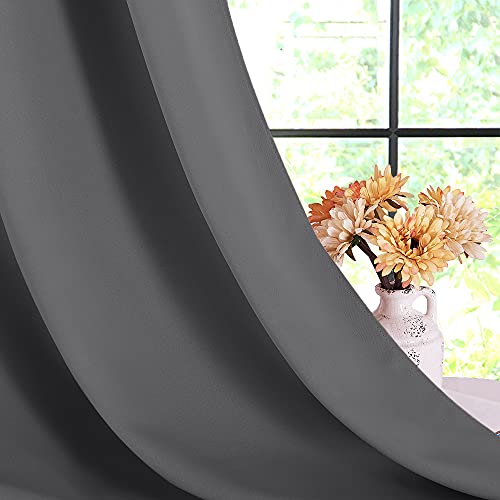 NICETOWN Grey Blackout Curtains - 70W x 63L Thermal Insulated Grommet Panels