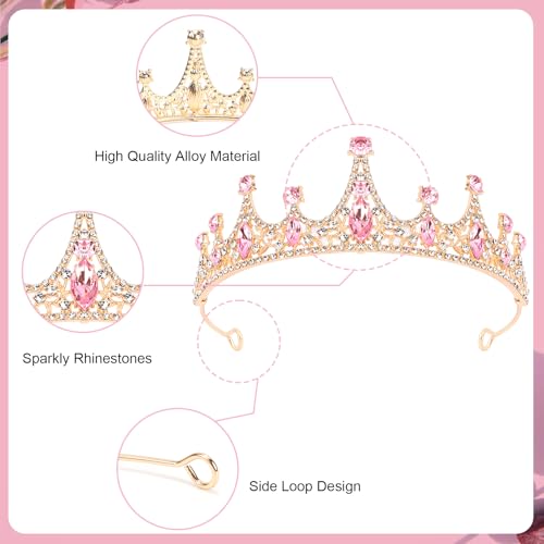 Aprince Pink Crown Crystal Tiara for Women Birthday Party Prom Bridal