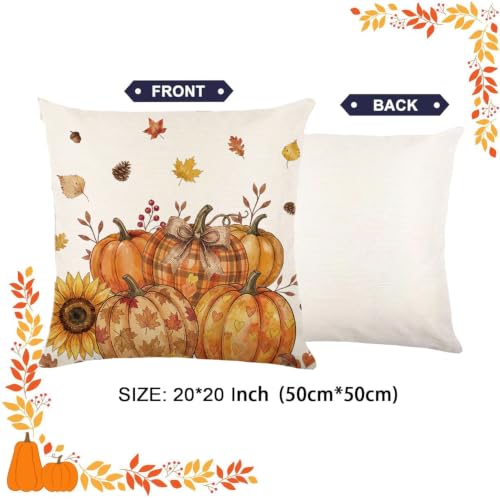 Fall Orange Floral Pumpkin Throw Pillow Covers 20x20 Inch Set of 2