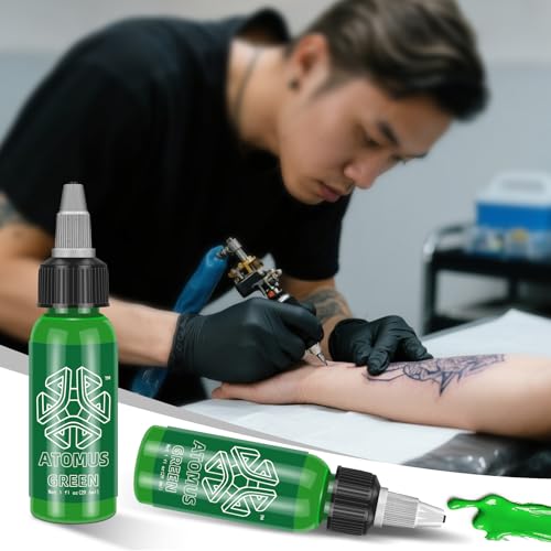 ATOMUS Green Tattoo Ink 1oz Natural Plant Pigment for Lining and Shading