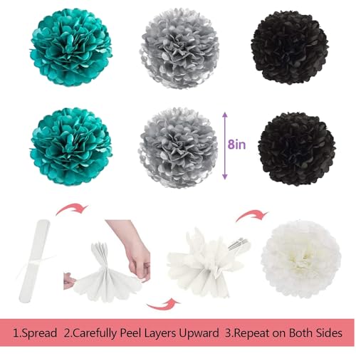 Teal Blue and Black Birthday Party Decorations Set