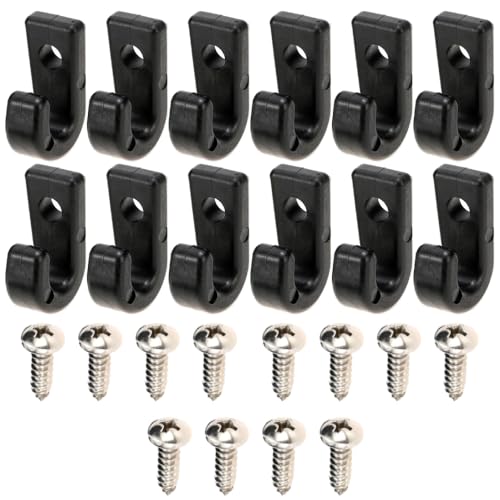 12 Pcs Kayak J-Shaped Hook, Black Nylon Kayak Lashing Hook, Kayak Canoe Paddle Board Rowing Accessories with Self Tapping Screws