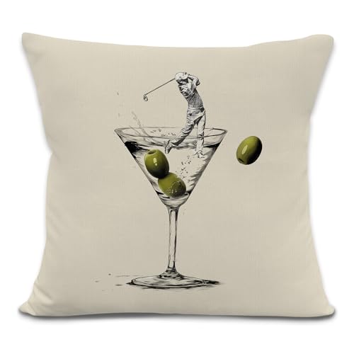 Funny Golf Martini Throw Pillow Cover - 18x18 Decorative Cushion