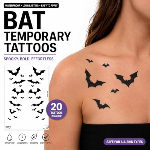 Bat Halloween Temporary Tattoos Waterproof Body Art Stickers for Adults