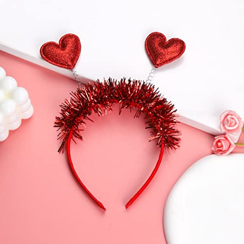 Red Glitter Heart Headband with Feather Crown for Valentine's Day Party