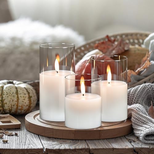 Rechargeable Glass LED Flameless Candle Set - Clear 3-Candle with Remote & Timer