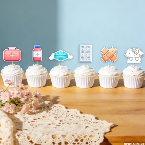 48 Pcs Nurse Graduation Cupcake Toppers RN Nursing Party Picks