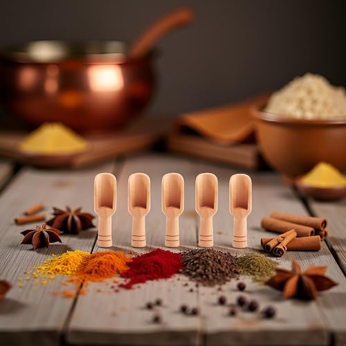 5 Mini Wooden Spoons for Spices & Cooking - Natural Bamboo