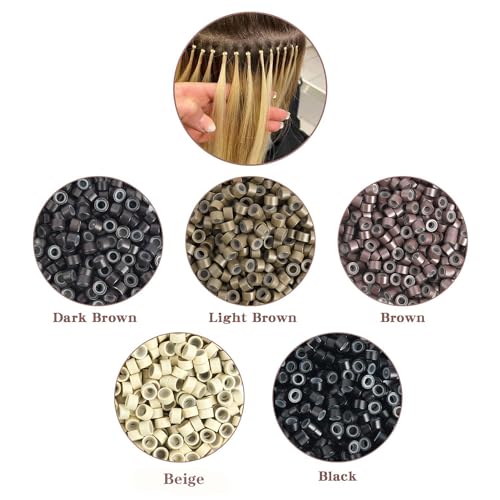 Peiyulex 5mm Silicone Lined Hair Extension Micro Beads - Black 200pcs