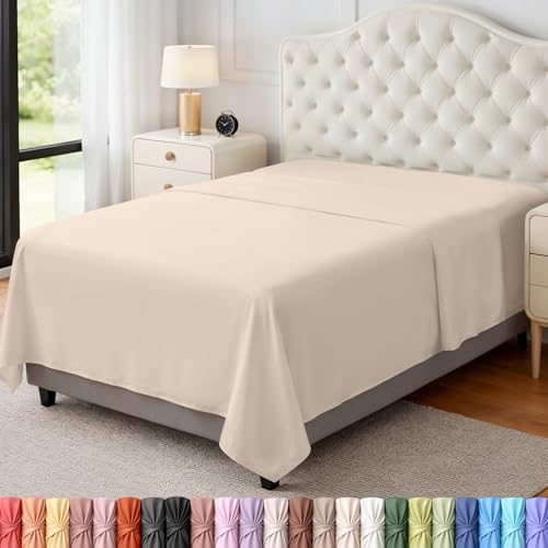 Utopia Bedding Twin Size Flat Sheet - Ultra Soft Microfiber, Beige