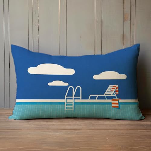 Fahrendom 20" x 12" Blue Swimming Pool Lumbar Pillow Cover