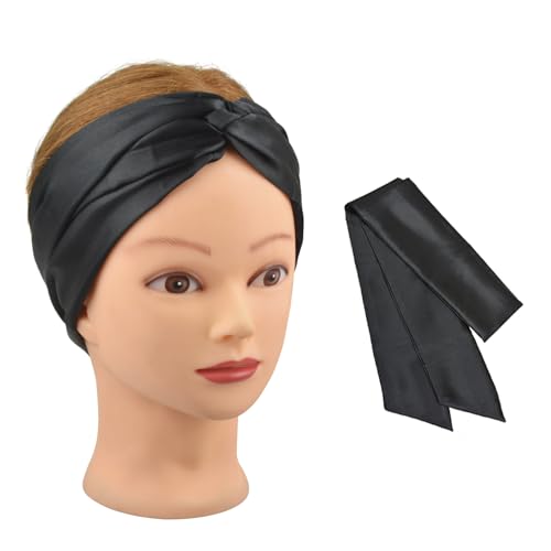 Satin Wig Grip Band Soft Hair Wrap Scarf for Lace Wigs & Makeup (Black)