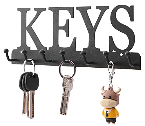 Lixgifts Wall-Mounted Key Holder with 7 Hooks, 10x1x3.7 inches - Black Metal Key Organizer for Entryway & Home Decor