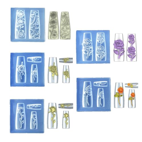 CoolDIY 3D Nail Art Silicone Embossing Mold Rose Flowers Resin Crafting