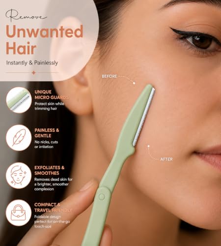 Dermaplane Razor for Women 3-Pack - Facial Hair & Eyebrow Trimmer