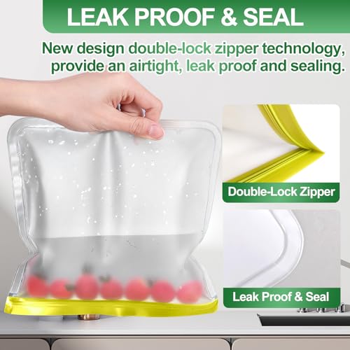 Reusable Freezer Bags - 10 Pack Leak-Proof Quart Storage Bags