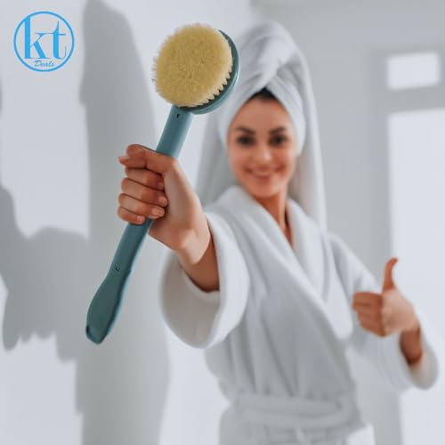 Long Handle Bath Body Brush and Exfoliating Shower Scrubber in Blue