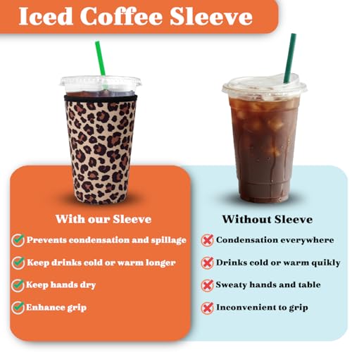 XccMe Leopard Iced Coffee Insulator Sleeve 3-Pack - Size Variation