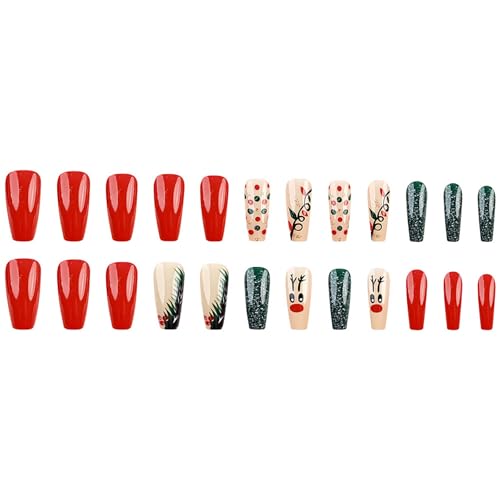 Christmas Press on Nails Medium Square Fake Nails Red Glitter Xmas Acrylic