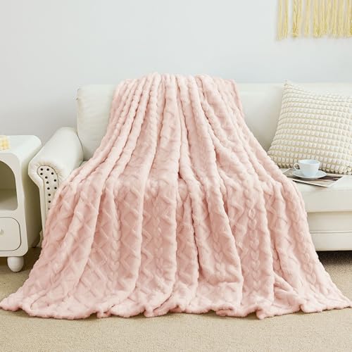 Pink Fleece Throw Blanket for Couch Sofa 60x80 Inches - All Seasons Cozy & Soft