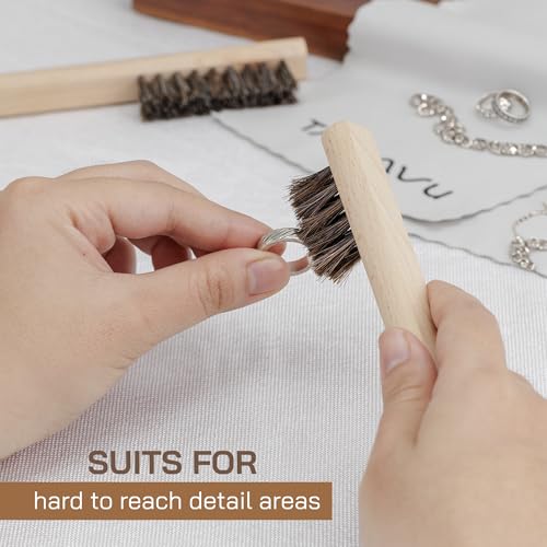 Horsehair Brush Set - 2pcs Silver Cleaning Brushes & Polish Cloth for Jewelry