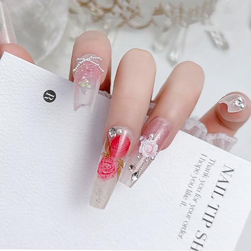 MOLILON 150pcs 3D Flower Nail Charms Resin Gradient Rose Manicure Decors