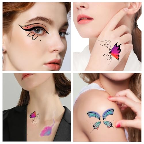 Konsait Butterfly Temporary Tattoos - 17 Pairs Eye Face Sticker Makeup